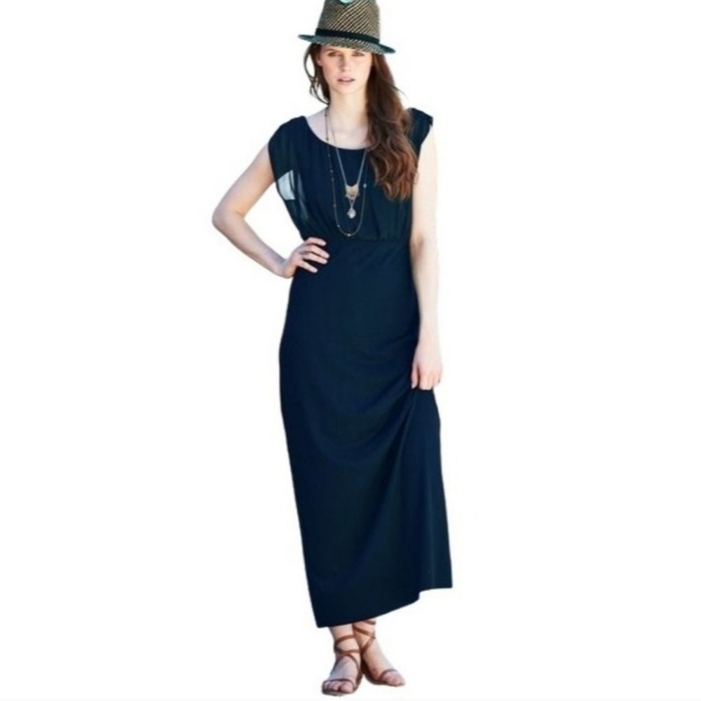 Peruvian Connection Circe Chiffon Dress A-Line Skirt Cinched Waist Women…